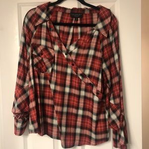 unique plaid shirt-button and ruffle detail